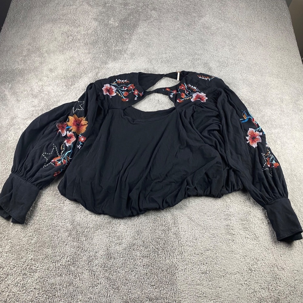 Free People Lita Floral Embroidered Cutout Boho Womens Medium Black